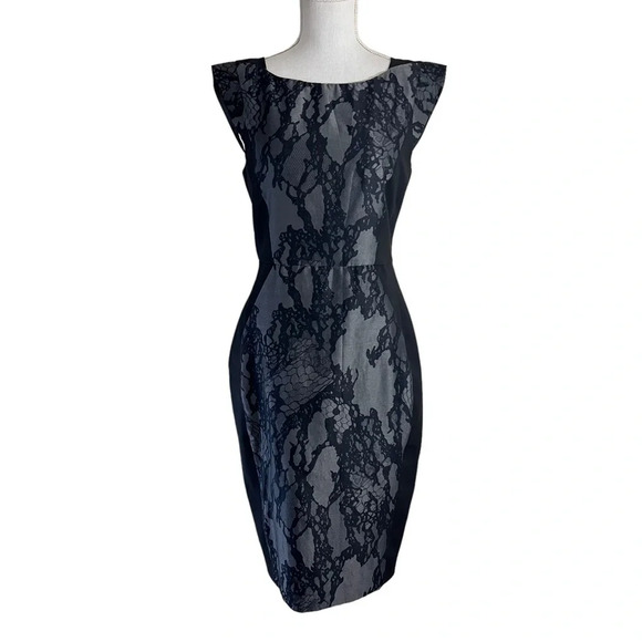 French Connection Snakeskin Knee Length Dress Size 8 Black and Gray Sleeveless - Picture 1 of 8